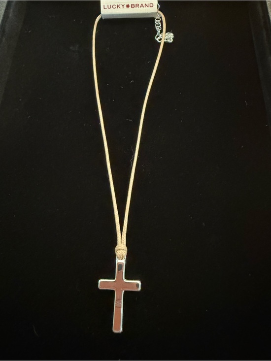 Lucky Brand Jewelry - NWT Lucky Brand Cross Pendant Choker Necklace Tan Cord Silver Tone